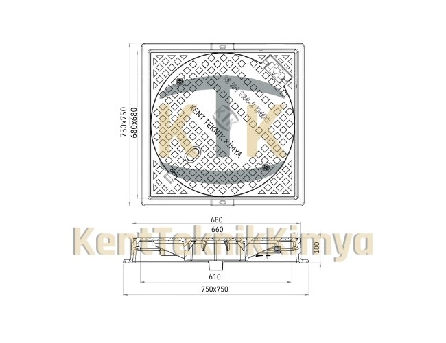 AK-DKT-600-C250-C5 Kare Çerçeveli Döküm Yuvarlak Rögar Kapağı Takımı (C250) görsel 3