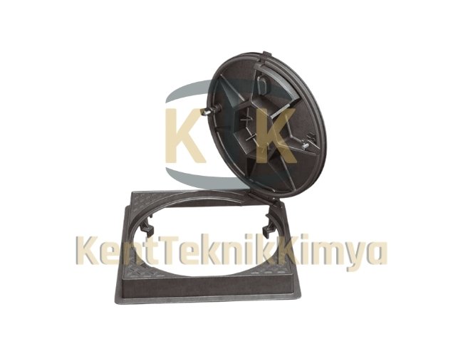 AK-DKT-600-C250-C5 Kare Çerçeveli Döküm Yuvarlak Rögar Kapağı Takımı (C250)