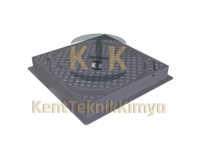 AK-DKT-600-B125-B4 Kare Çerçeveli Döküm Yuvarlak Rögar Kapağı Takımı (B125)